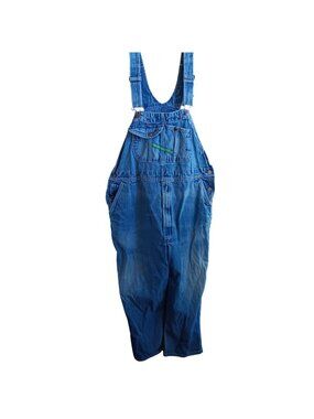 Vintage Overalls 46x30 Key Blue Denim Distress Farm Fade 1990's Farmer